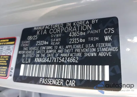 2026 Kia K5 Gt-Line Fwd z USA, uszkodzony, nr VIN KNAG64J7XT5424662